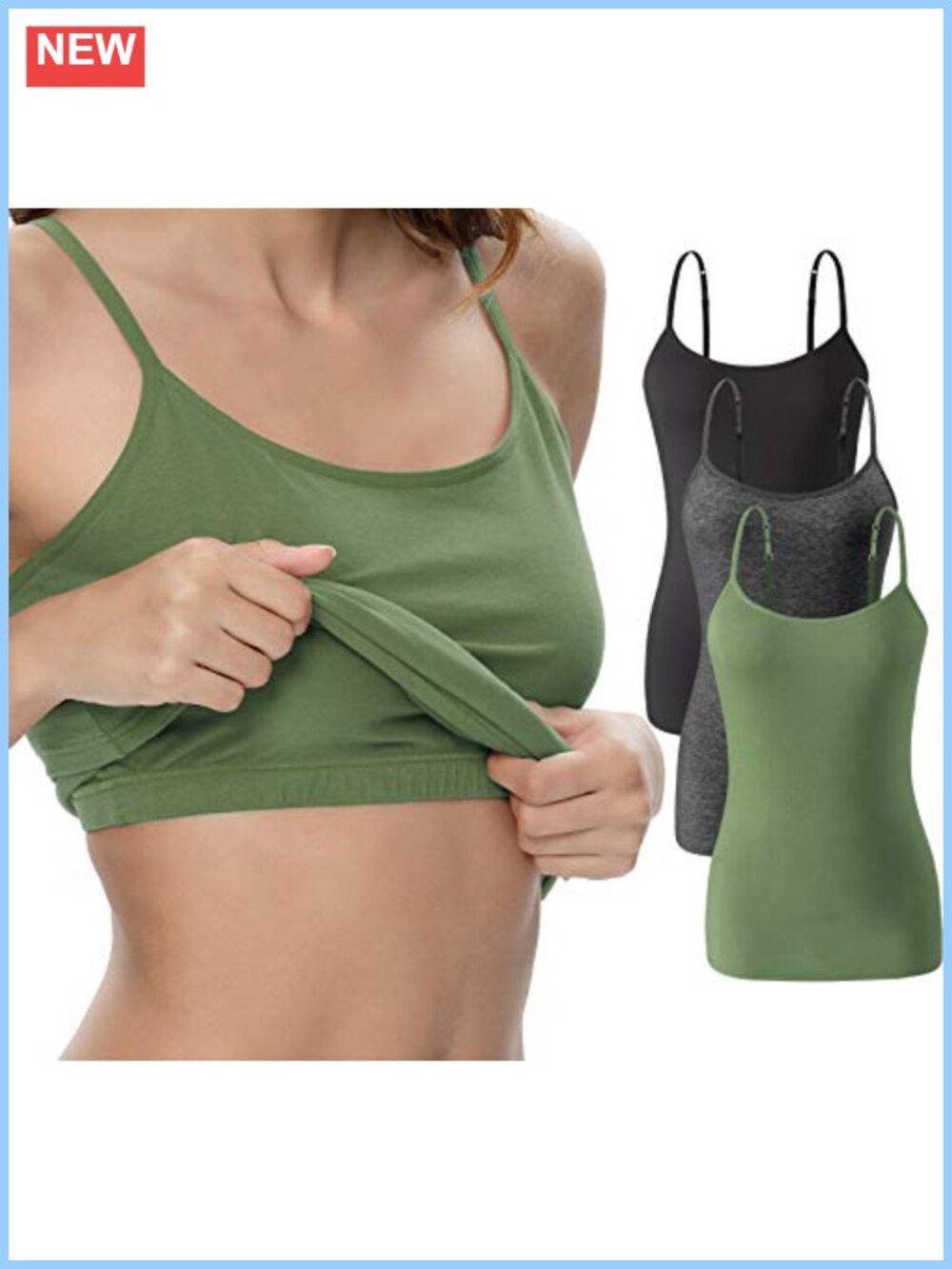 Women's Cotton Tank Tops with Shelf Bra, Adjustable Straps - 3 Pack